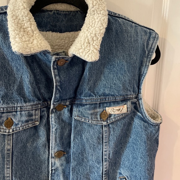 Vintage Men’s Blue Cotton Borg Sleeveless Denim Gilet Small - Picture 4 of 15